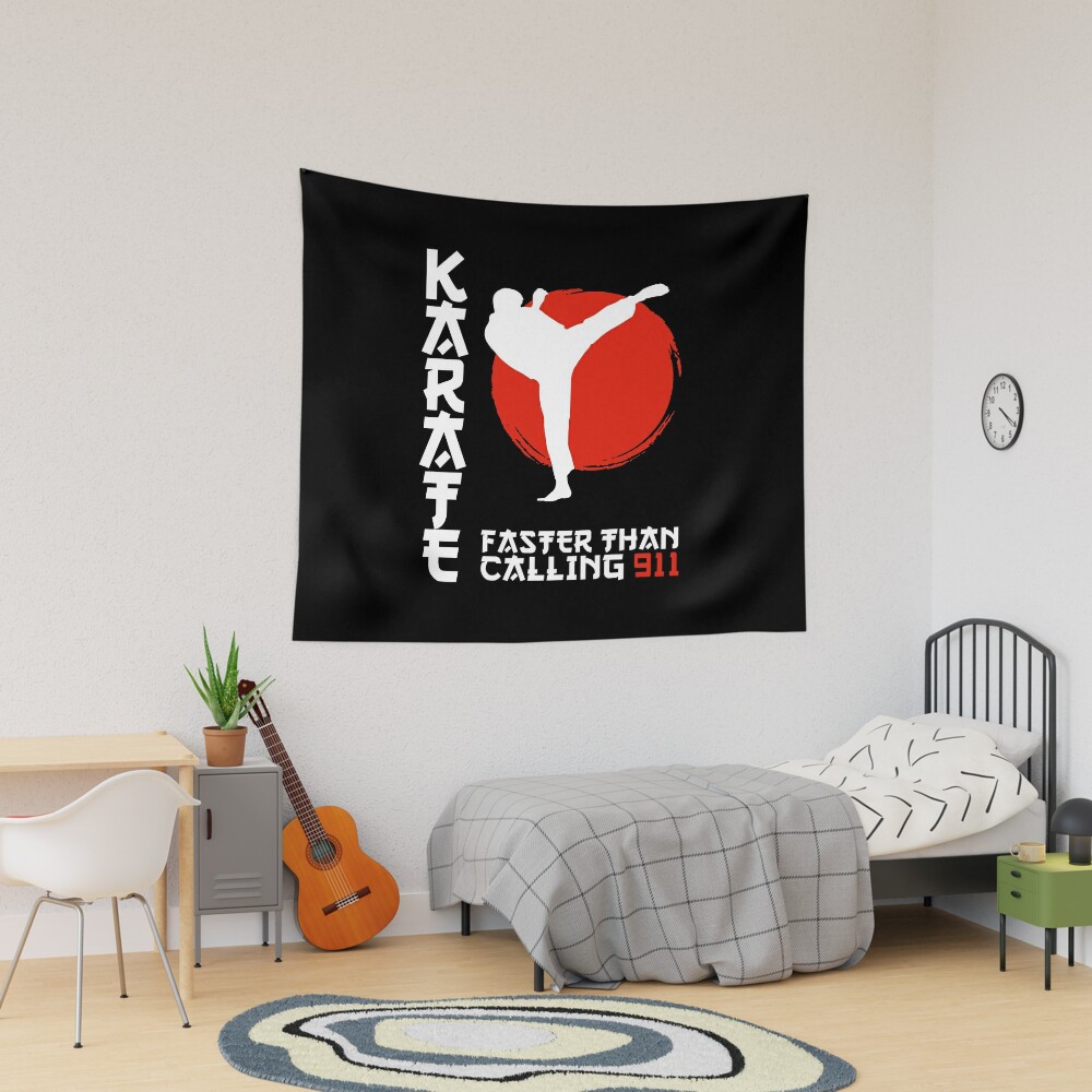 urtapestry_lifestyle_dorm_mediumsquare1000x1000.u2-12 Karate Faster Than Calling 911 Black Belt Tapestry Official Karate Merch